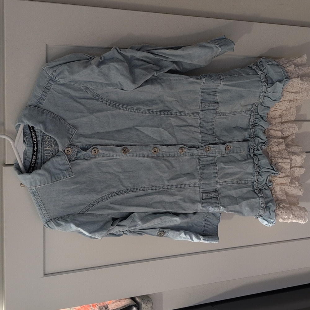 Guess Kids Light Blue Denim Jacket with Ruffle Hem